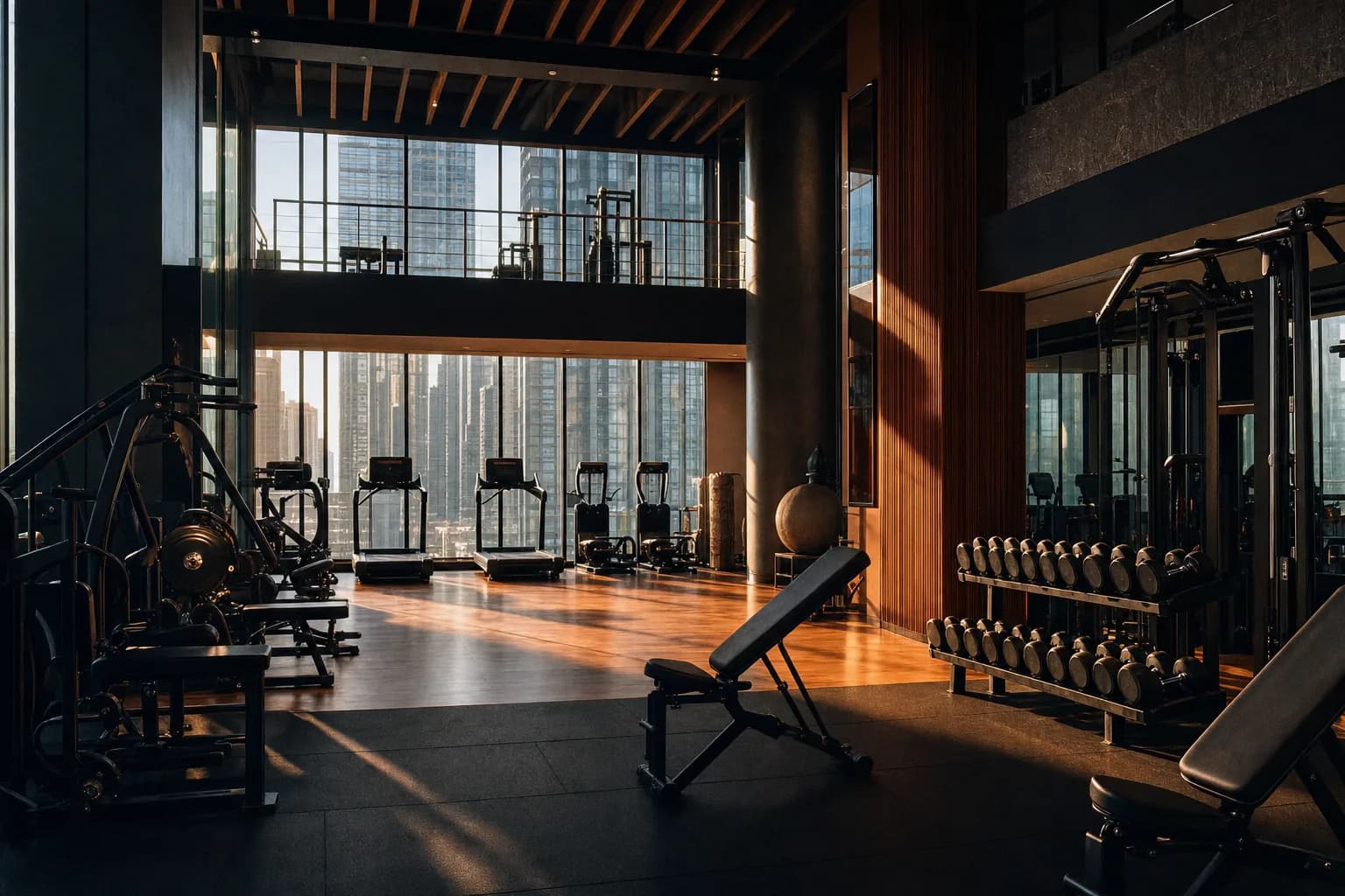 Athletes training in a modern gym